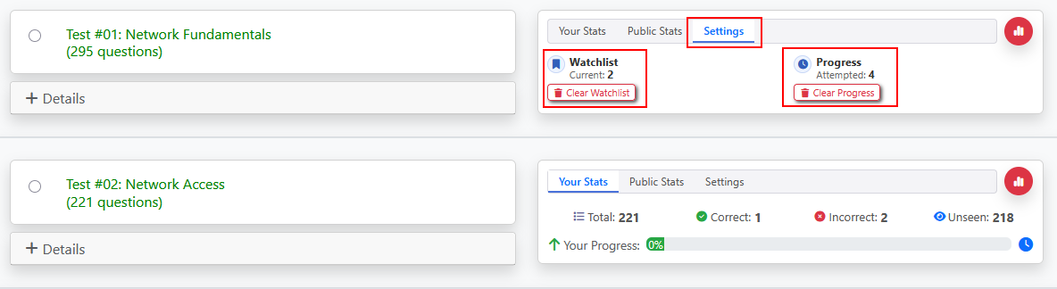 Use Settings tab to clear progress and watchlist data